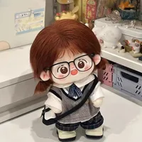 1 ensemble uniforme scolaire 20cm vêtements de poupée en coton short à carreaux tenue vêtements de poupée en coton gilet tricoté Mini vêtements de poupée en peluche 2