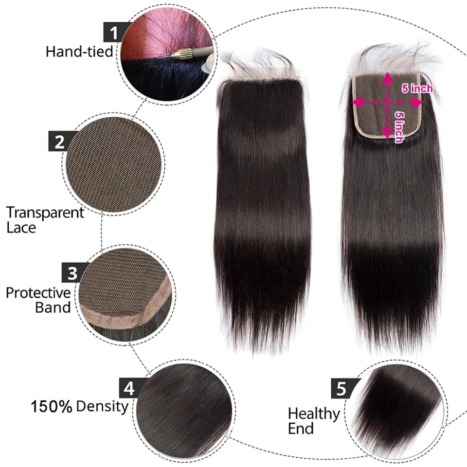 5X5 Lace closure human hair with baby hair Remy Brazilian body wave Swiss lace closure preplucked natural hairline,lace frontal closure