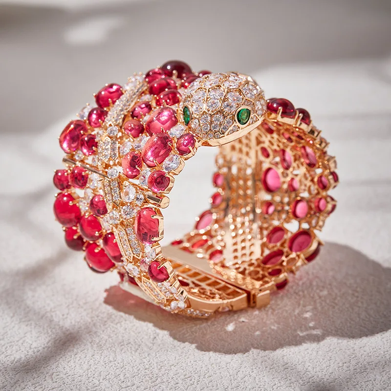 EYER Luxury Design Exaggerated Court Style Women Lady's Evening AAA CZ Zircon Stone Snake Head Rose Gold Bangle