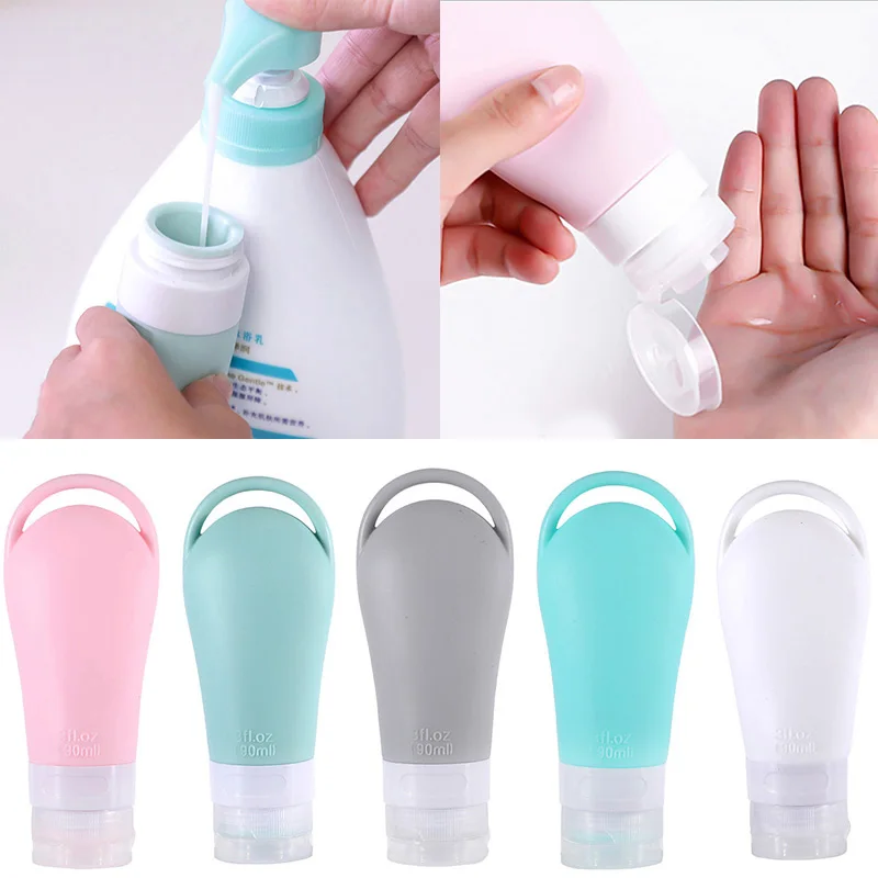 38/60ML Portable Mini Silicone Refillable Bottle Travel Tube With Keychain Hook For Lotion Points Shampoo Squeeze Container