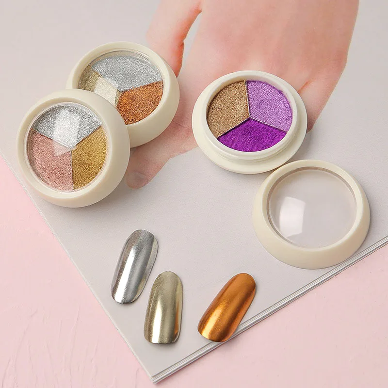 3 Colors Metallic Mirror Chrome Nail Powder Rose Gold Champagne Nail Powder Holographic Pigment Chameleon Glitters Manicure DIY