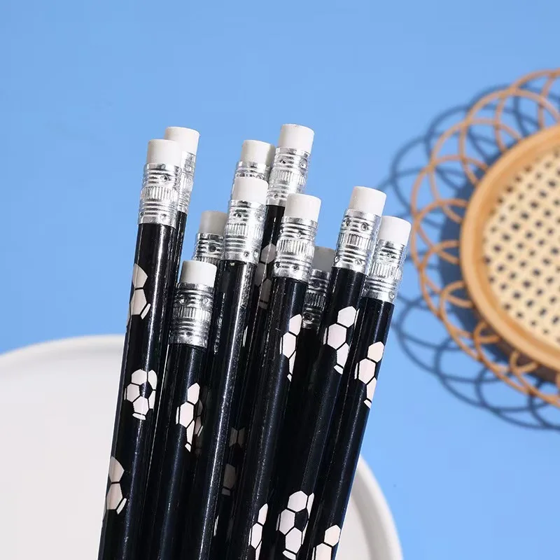 Matite a tema calcistico da 10/20/30 pezzi con gomme per cancellare, con squisiti disegni a tema calcio, matite in legno resistenti - immagine 3