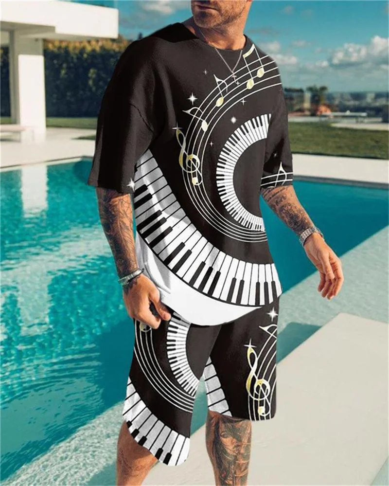 Men's Suit Summer Fashion 3D Printed Oversized T-Shirt + Shorts Set Men Tracksuit 2 Pieces Outfit Casual Trend Men's Clothing