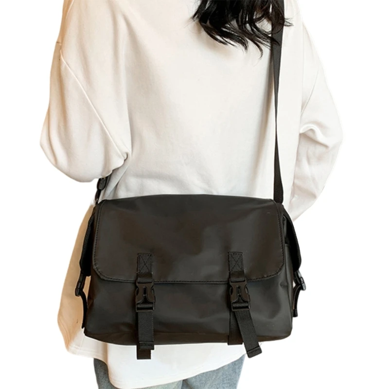 Women Mens Nylon Shoulder Bag Casual Simple Solid Crossbody Bag Purse E74B