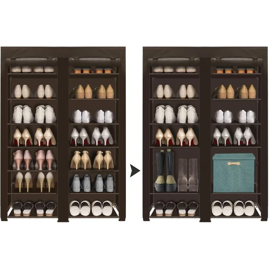 Shoe Rack Storage Organize 28 Pairs Portable Double Row with Nonwoven Fabric Cover Shoe Shelf Cabinet for Closet