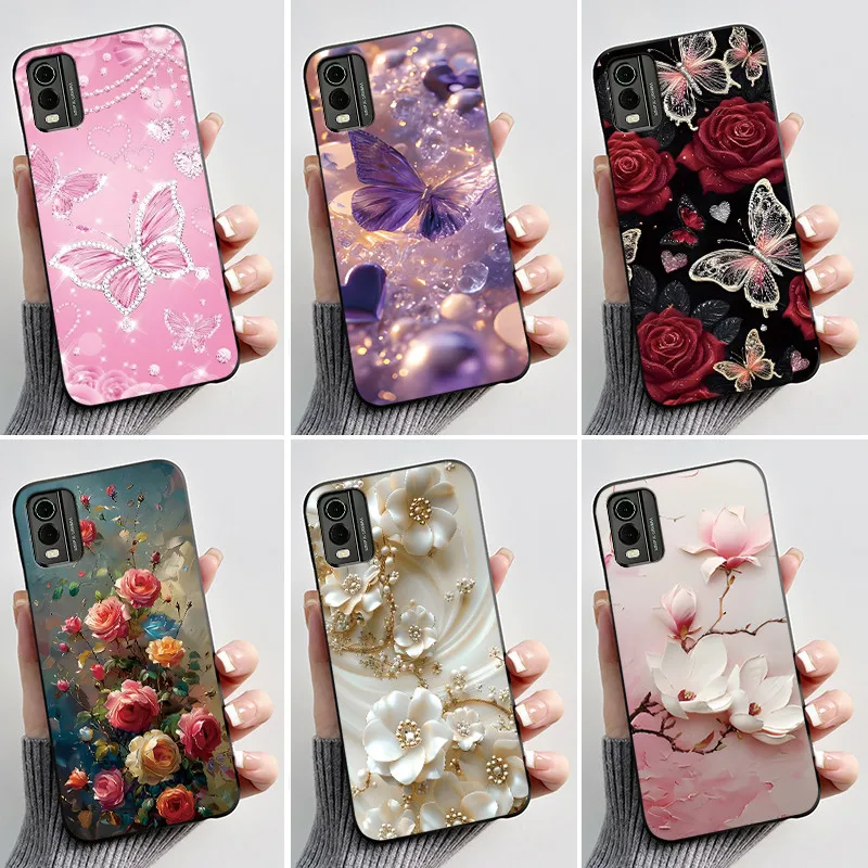 Black Soft Silicone TPU Luxury Fashion Flower Butterfly Phone Case