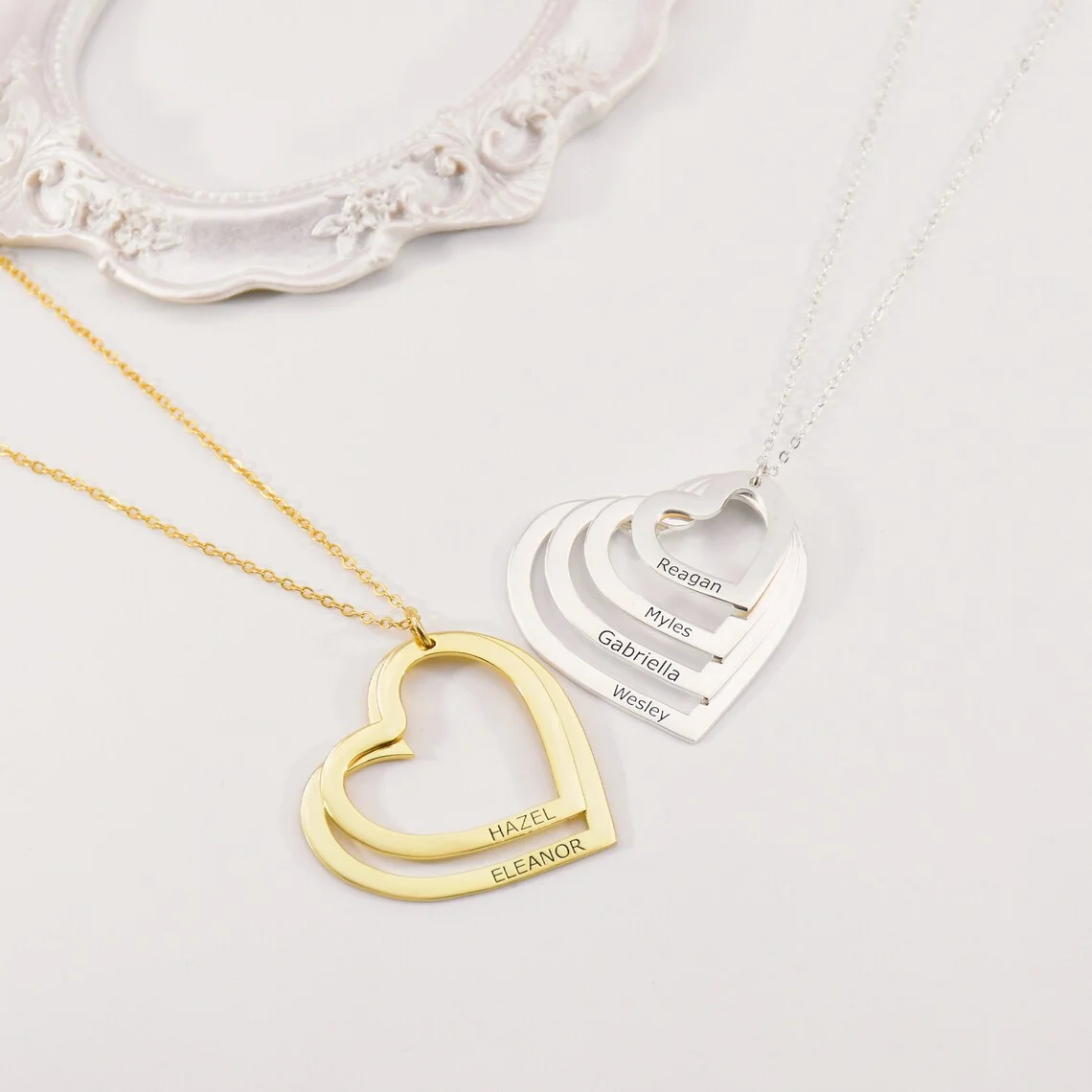 Collar con nombre de corazón personalizado para mujer, colgante grabado de acero inoxidable con nombre de corazón familiar, regalo del Día de la madre, Bisutería