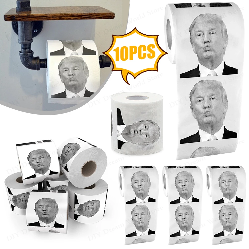Toilet Paper 1-10PCS Donald Trump Roll Tissue Joke Fun Non-fading Nontoxic Dustless Prank Creative Bathroom Toilet Roll
