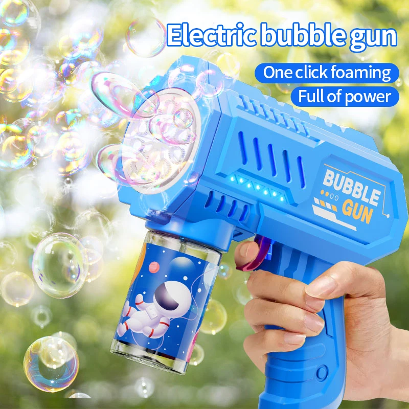 One Pack Of Children's 10  Launcher Handheld Portable Electric Automatic Bubble Gun LED Light For Boys And Girls 4