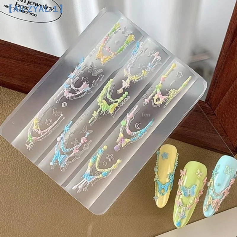 【ZYAL-1】1개 네일 아트 장식 귀여운 나비 비즈 체인 네일 3D 네일 몰드 실리콘 오각형 네일 아트 액세서리