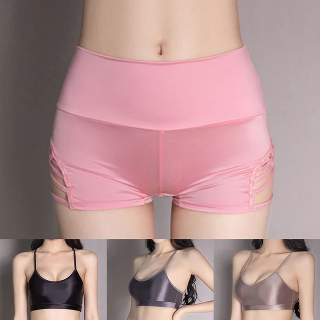 Personalized Women Panties Silky Sleeveless Crop Tops High Waist Boxer  Briefs Glossy Smooth Short Pants Swimwear