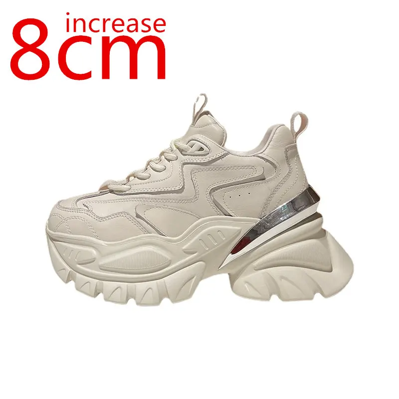 

Heightened Sports Daddy Shoes Women New Spring Super Thick Soled Muffin Shoes White Casual Sneakers Increased 8cm Women Elevator