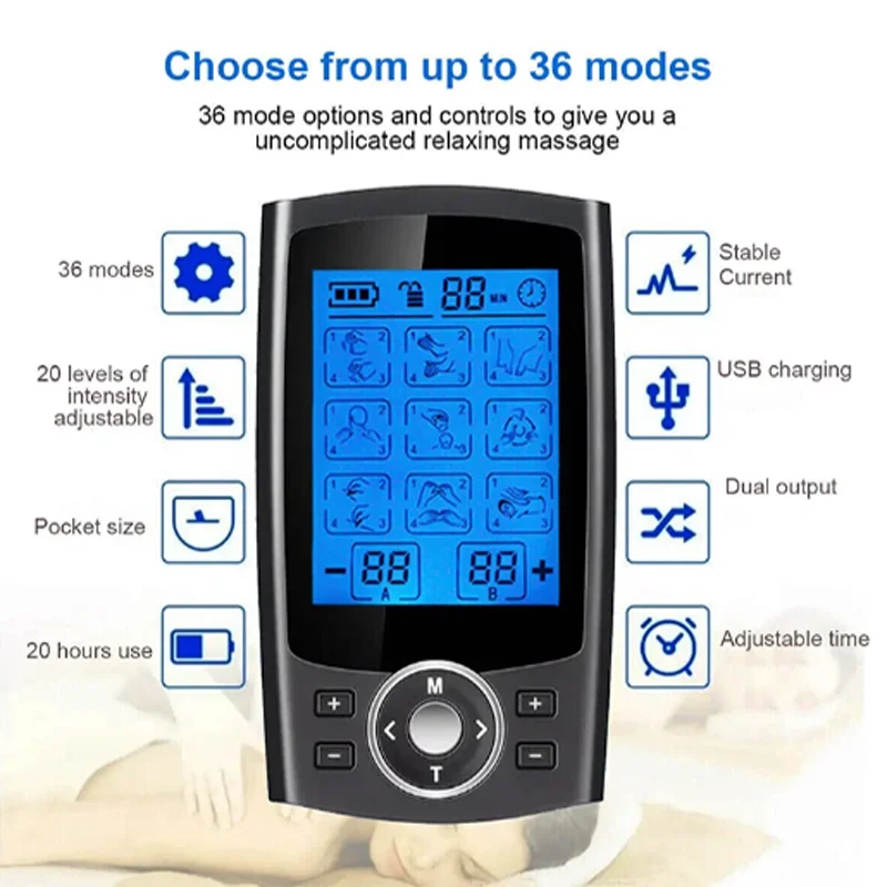 Muscle Stimulator Tens 36-Mode Electric EMS Acupuncture Body Massage Digital Therapy Slimming Machine Electrostimulator