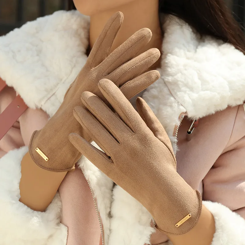

2023 New Gloves Women's Winter Plus Velvet Warm Korean Version Cute Windproof Suede Touch Screen Outdoor Riding SKI Gloves