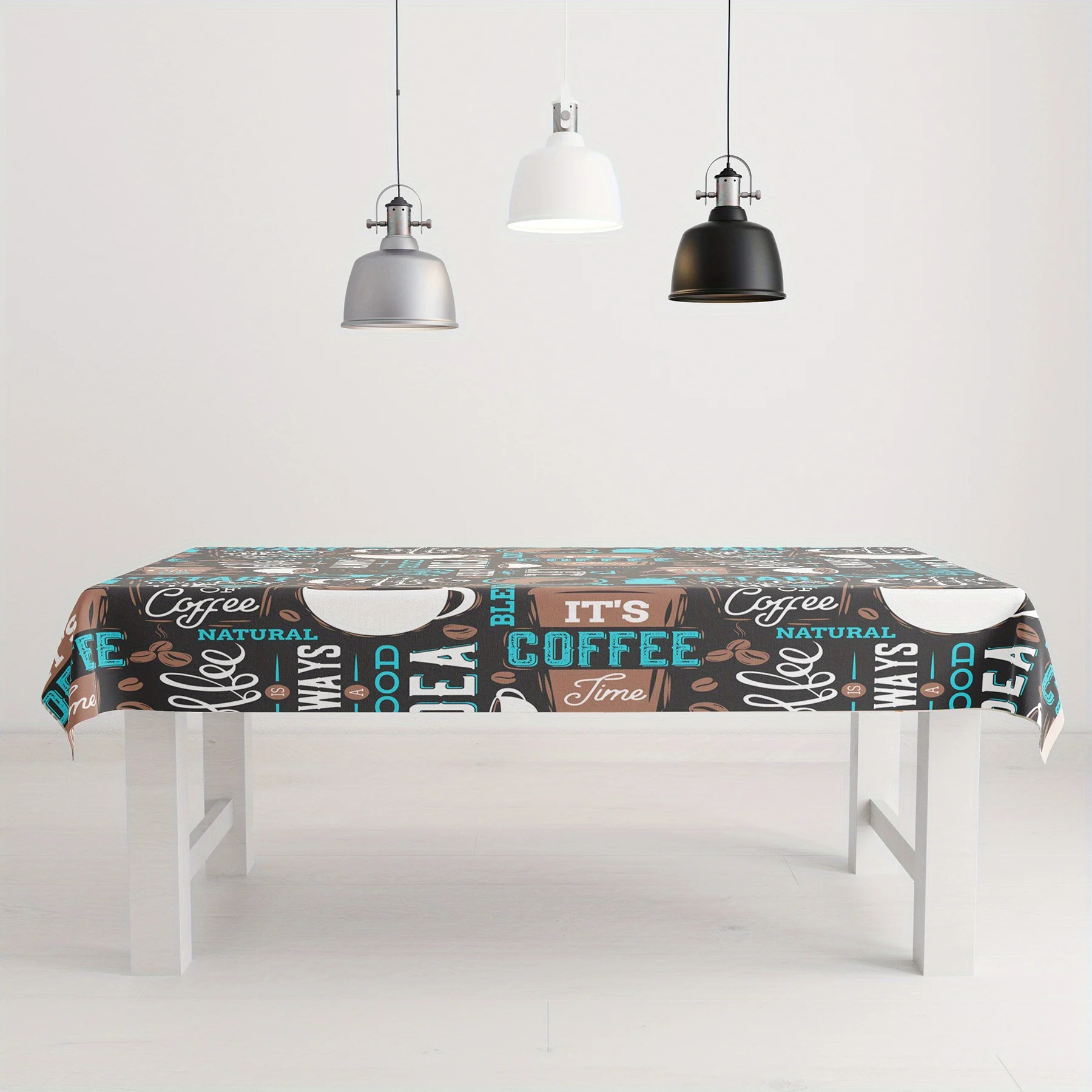 1pc Coffee pattern Black Polyester Tablecloth, Oilproof&Waterproof Tablecloth Rectangular Table Decoration Kitchen table cover 4