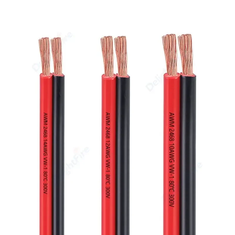 PVC 구리 케이블 연결 유연한 전선, 태양 전지 패널 인버터 배터리, 자동차 UL2468, 레드 블랙, 2 핀, 14, 12, 10AWG