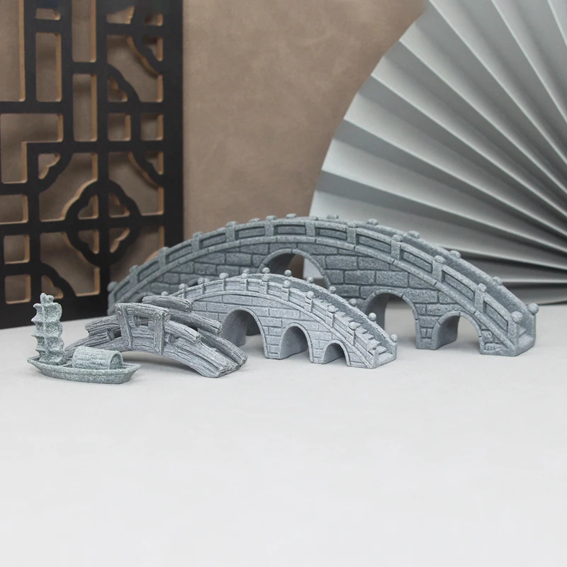 Miniature Sandstone Bridge Figurine for Decorative Landscaping and Fairy Gardens