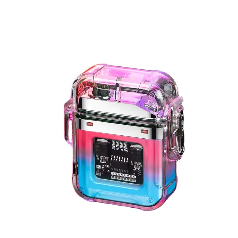 

New Transparent Shell Dual Usb Electric Lighter Outdoor Lighting Waterproof LED Flashlight Type-C Recharge Pulse Arc Lighter