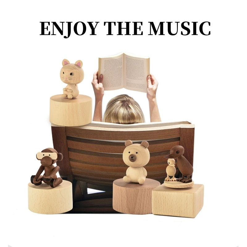 Cute Rotating Animal Music Box Castle in the Sky Children Toys Creative Gift Wooden DIY Music Box Craft Birthday Present music box carousel music box