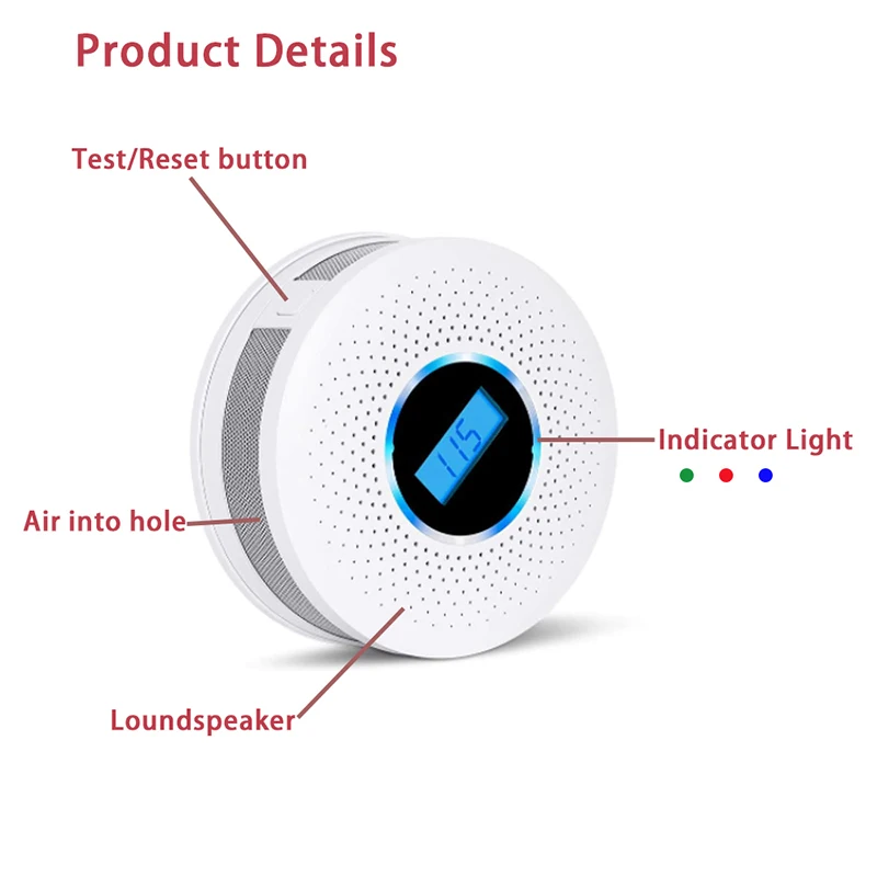 Independent Smoke Fire Sensor Carbon Monoxide CO Detector Home Security Alarm Firefighters Non-Hard Wire Easy to Install