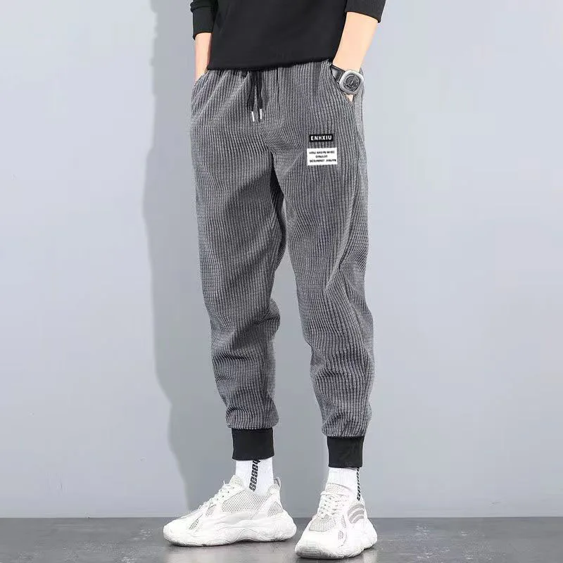 

2023 New Spring and Autumn Fashion Casual Versatile Trendy Loose Corduroy Elastic Waist Strap Harlem Style Men's Sports Pants