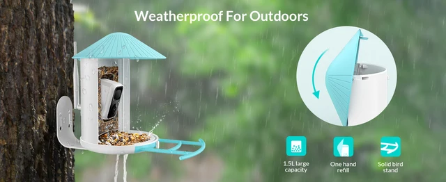 NETVUE Mangeoire Oiseaux, Caméra Mangeoires à Oiseau Exterieur à Batterie,  Camera WiFi sans Fil avec Panneau Solaire, Notification Instantanée,  Capture-Auto Image/Vidéo, IP65 (Birdfy Lite+Solar)