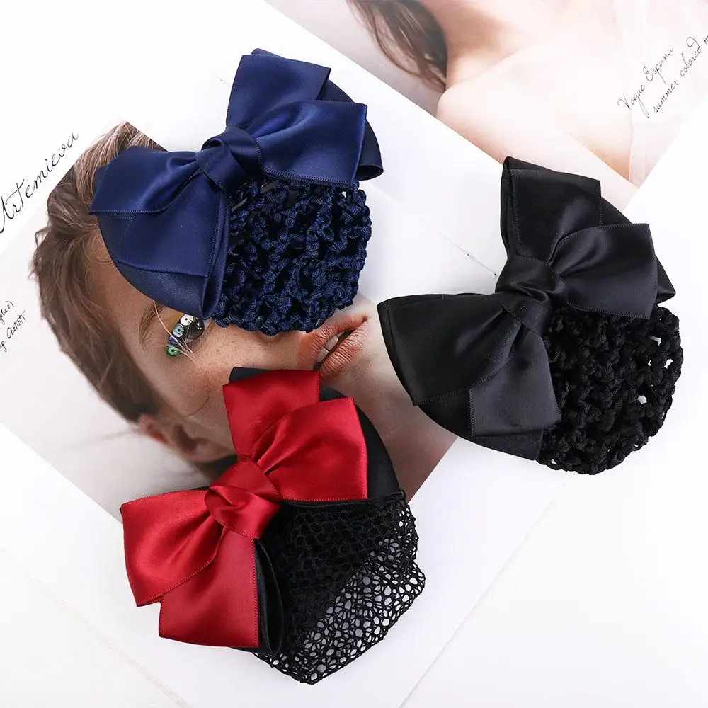 Girls Multi Colors Hair Accessories Hair Clip Bowknot Net Bun Hair Cover Net Bun Snood Net Bun Crochet Women Barrette