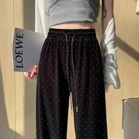 High Waist Shiny Gold Velvet Wide Leg Sports Pants Loose Drapey Full Sky Star Straight Casual Pants Sweatpants Urban Style