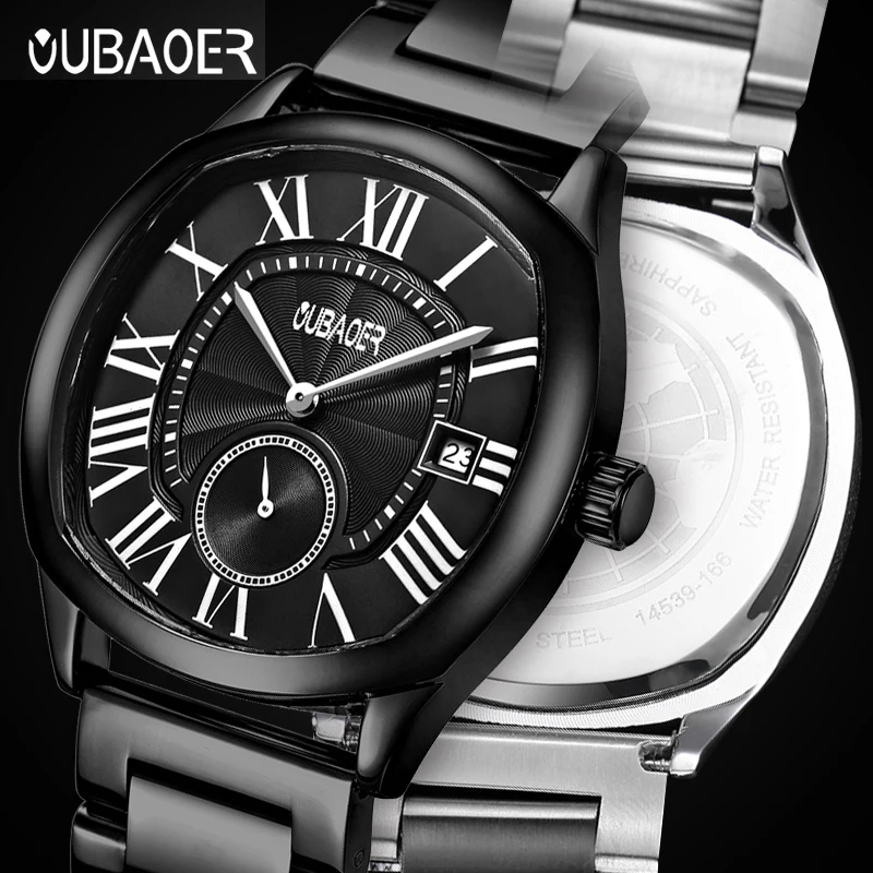 OUBAOER Top Brand Sport Men Quartz Wristwatch Top Brand 41MM Pilot Watches 30M Waterproof Luxury Mens Clock reloj hombre