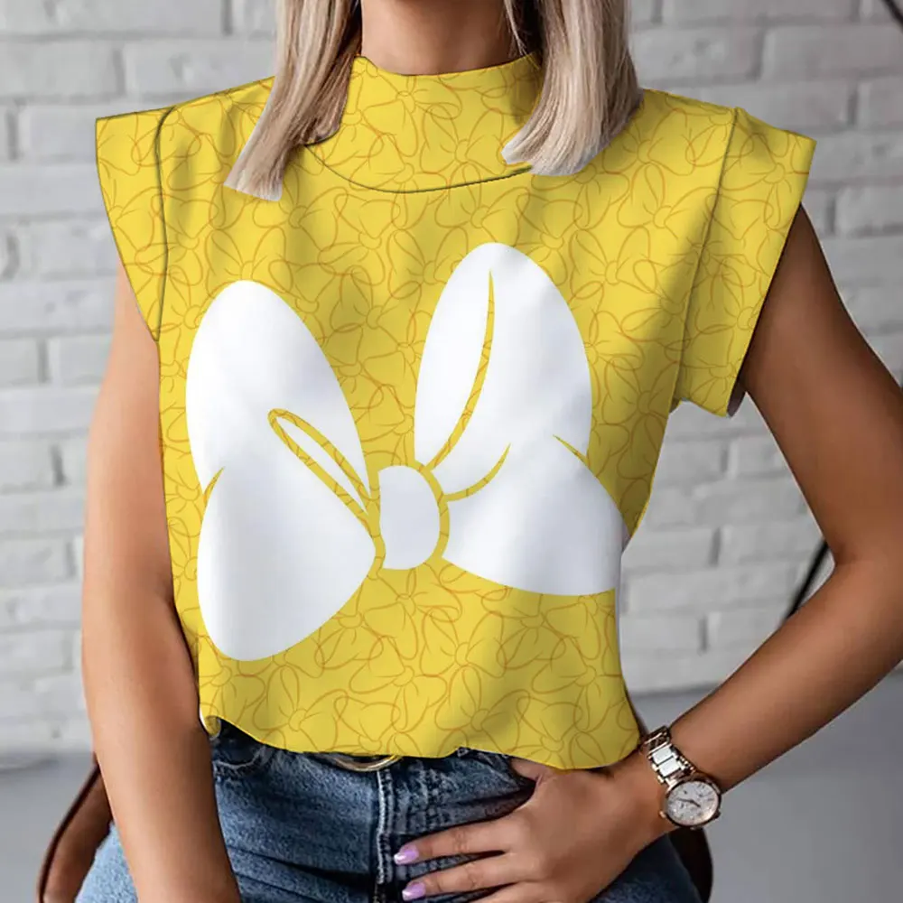 

Mickey Minnie Disney Print High Collar T-shirt Party Clothing Loose Slim Women Sleeveless Summer Cute Parent-child Dress