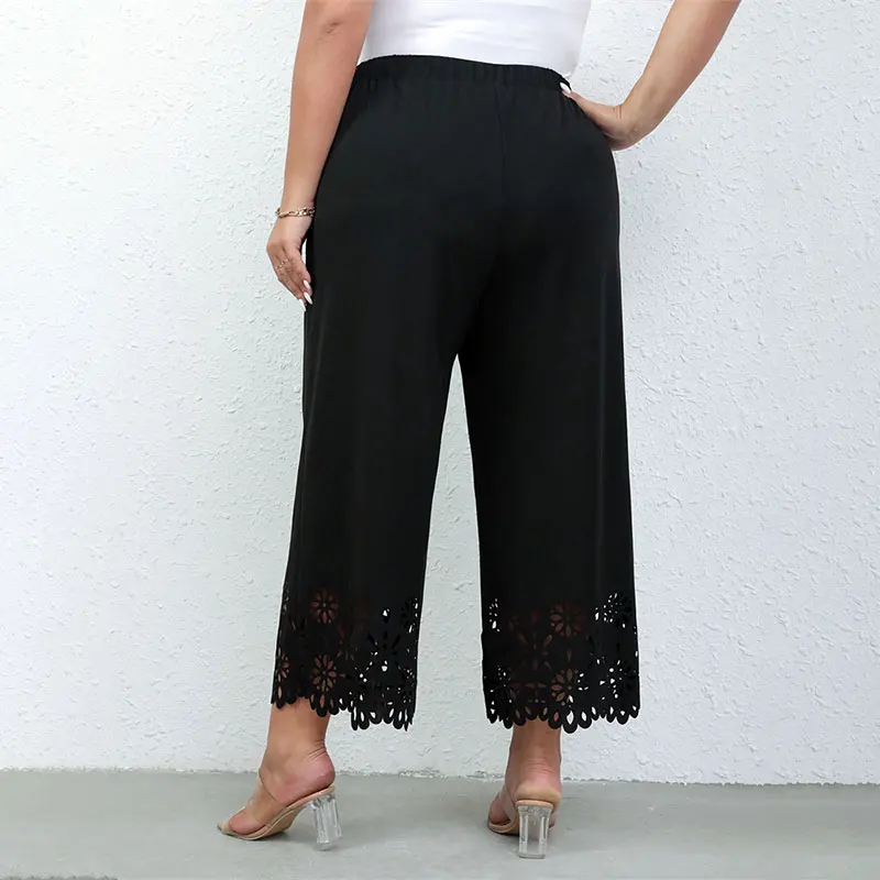 Y.KUKU Plus Size Solid Wide Leg Women's Pants Brand Elegant Loose High Waist Pants Spring Summer Cropped Pants For Ladies