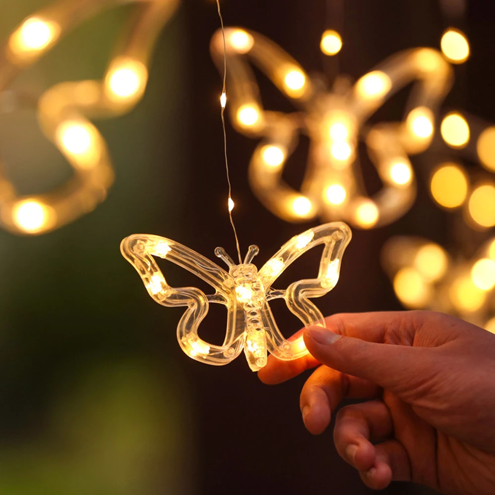 Waterproof LED Solar Light Outdoor Butterfly Curtain Lights Fairy Garland String Lights Christmas Party Garden Solar Lamp Decor