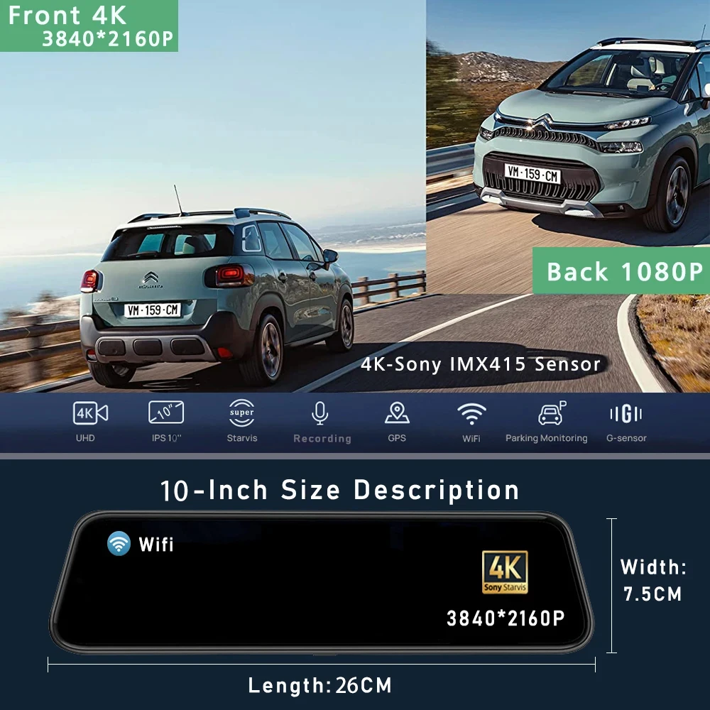  Dvr  ķ   GPS    ķ, ̷  ̺  ī޶  ġ, 10 ġ 4K 3840x2160P