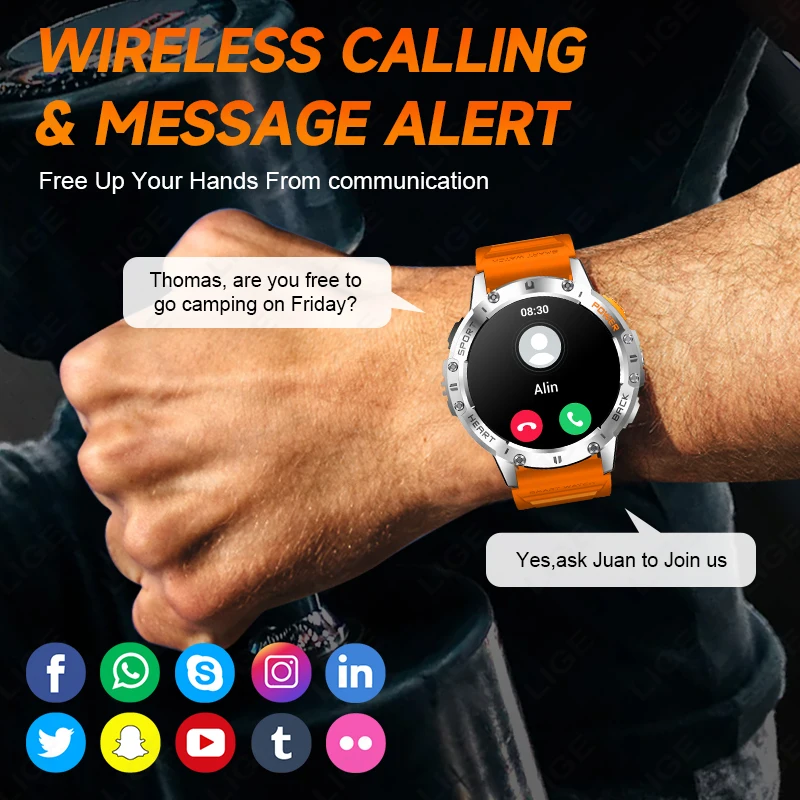 LIGE 530mah Large Battery Ourdoor Smartwatch Men BT Call Sports Fitness Bracelet With Flashlight AMOLED Waterproof Smart Watches