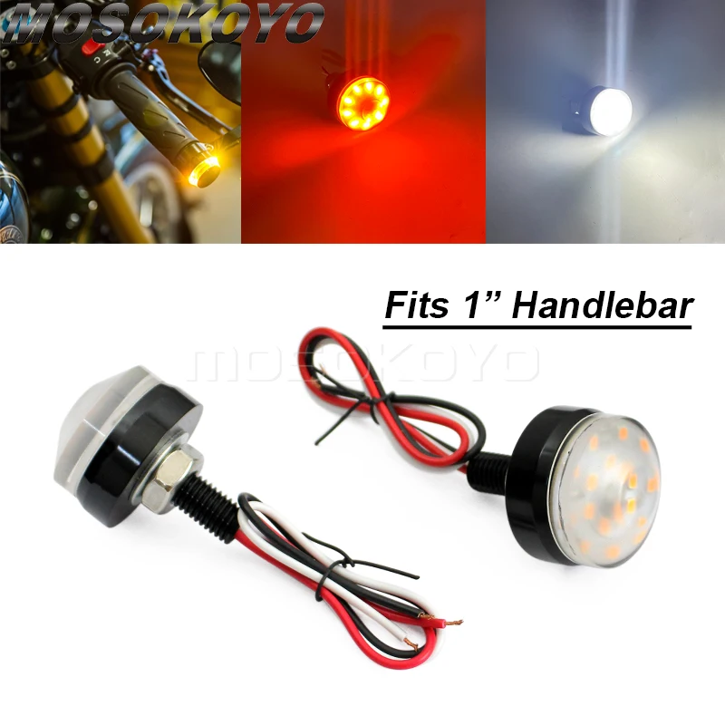 

Motorcycle Turn Signal LED Light Indicator Blinker 1" Handle Bar End 10mm Mount Bolt Handlebar Waterproof Universal Cafe Racer