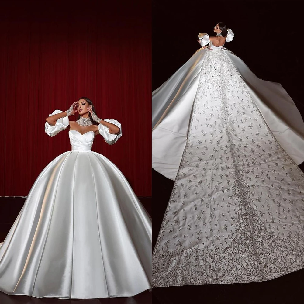 

Gorgeous Ball Gown Wedding Dress For Women Applique Sweetheart Neck Bridal Gown Removable Sleeves Skirt Court Train Dresses