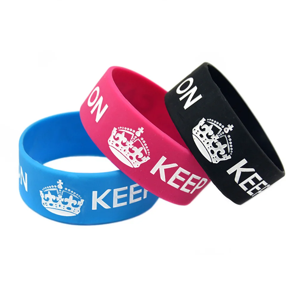 25 Pezzi Keep Calm And Carry On Bracciale In Silicone Braccialetto Regalo Sportivo Largo 1 Pollice