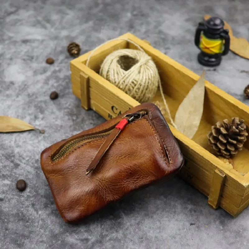 Men's Coin Purse Vintage Mini Wallet Leather Card Wallet Change Bag