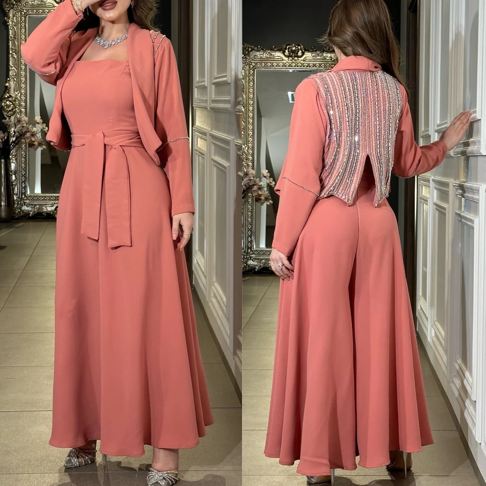 Jiayigong    Satin Beading Wedding Party A-line Square Neck Bespoke Occasion  Ankle Length