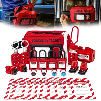 Kit di Bloccaggio Elettrico LOTO: Set di Sicurezza con Lucchetto, Gancio, Interruttore e Dispositivo di Bloccaggio Spina, Etichette Tagout