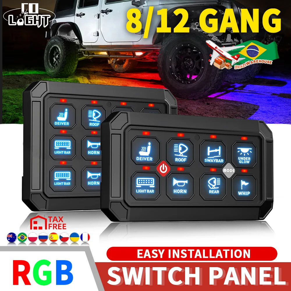 UNISHINE 12 Gang RGB Switch Panel Led Work Light Bar Switches Box Controller for Universal Cars Truck Boat UTV ATV 4X4 4WD