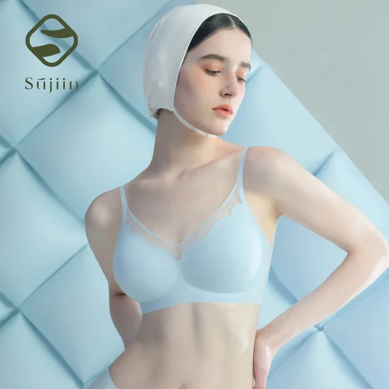 SUJIIN Summer Thin Sexy Cool Bras Women Small Chest Push Up Seamless Unwired Bra Breathable Petal 3/4 Cup Female Underwear MX218