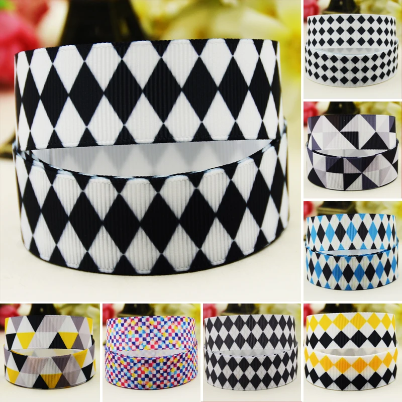 

22mm 25mm 38mm 75mm lattice cartoon printed Grosgrain Ribbon party decoration 50 Yards satin ribbons