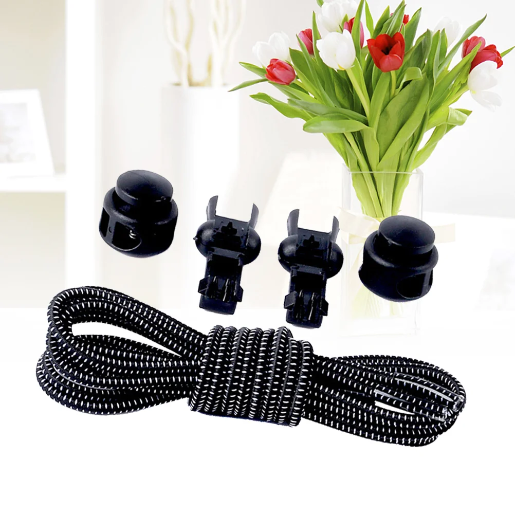 

5pcs Tie Shoelaces Round Black Shoe Laces Convenient Elastic lazy Laces for