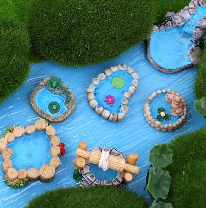 Set De 7 Miniatures De Jardin En Résine - Pont, Puits, étang - Décoration Micro Paysage Pour DIY, Terrarium, Décoration Intérieure