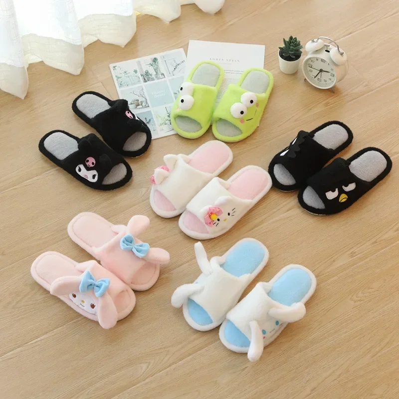 

Kawaii Sanrioed Anime Cartoon series mymelody Kuromi Cinnamoroll cute fashion indoor non-slip open toe plush Cotton slippers