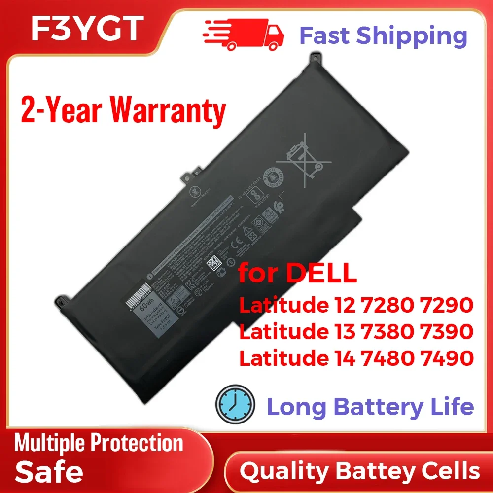 Batteria Sostitutiva Per Laptop 60Wh F3Ygt Per Dell Latitude 12 7280 7290 Latitude 13 7380 7390 Latitude 14 7480 7490 V Li-Ion