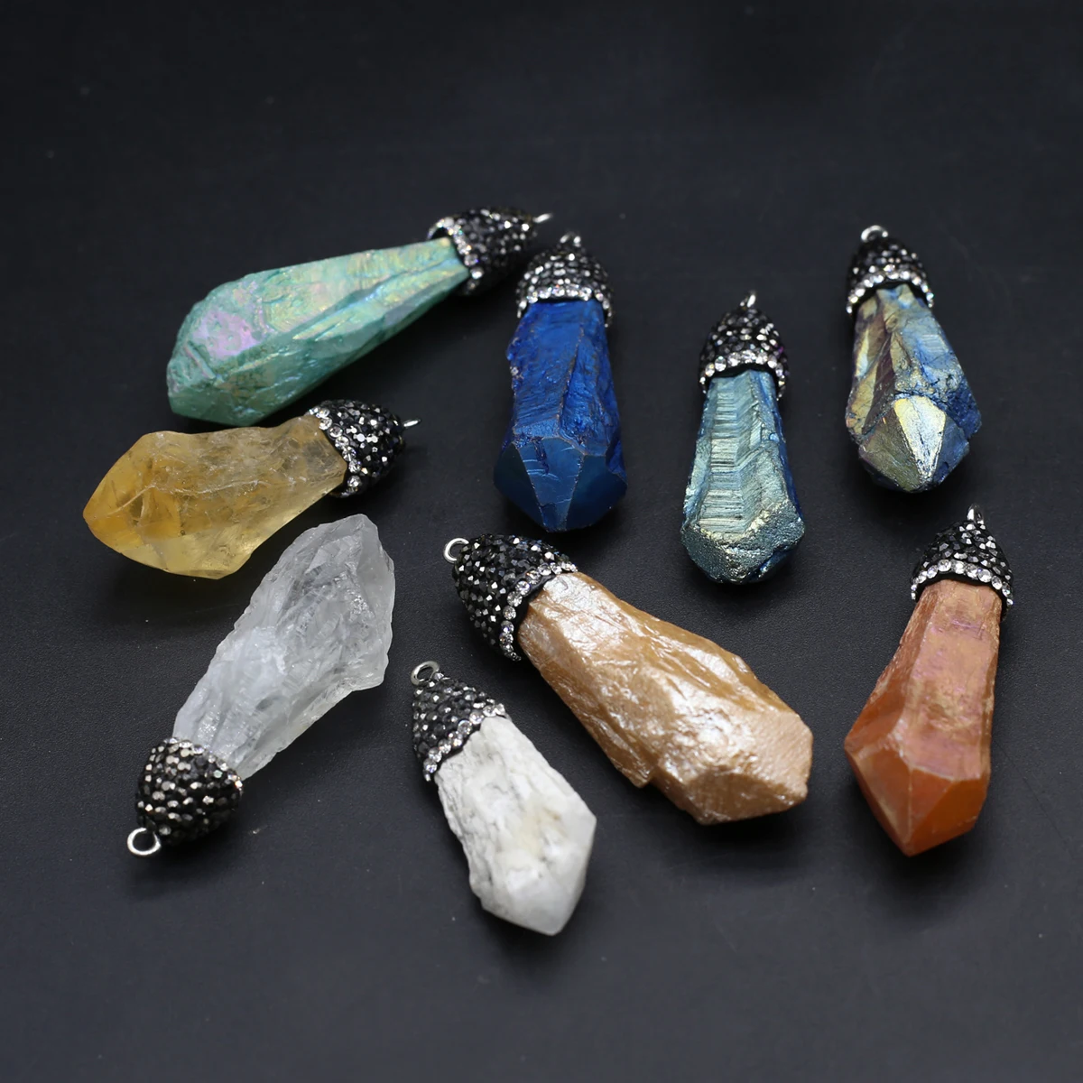7PCS Natural Semiprecious Crystal Column Electroplated Color Irregular Shape Pendant Jewelry Making DIY Necklace Earrings