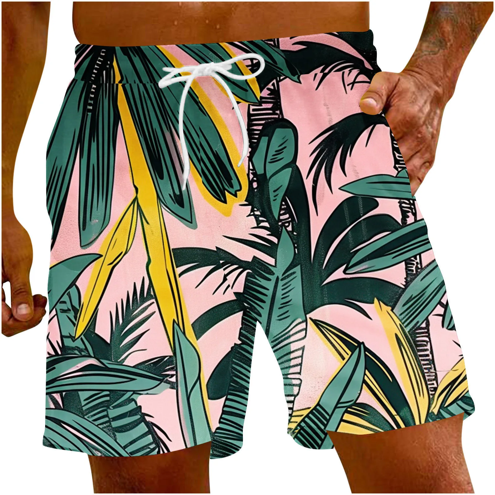 Tropical Leaf Men's Stretchy Beach Shorts