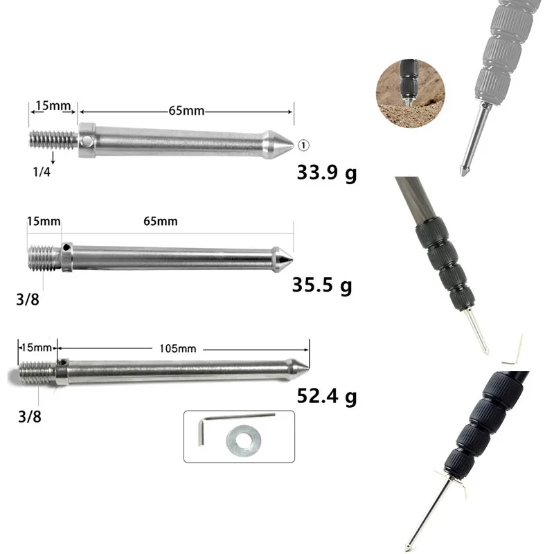 Tripod Foot 3/8 1/4 Inch Screw M8 Stainless Steel Replacement Part Monopod Spikes Mount Nail 80/120mm Long With Wrench Gasket